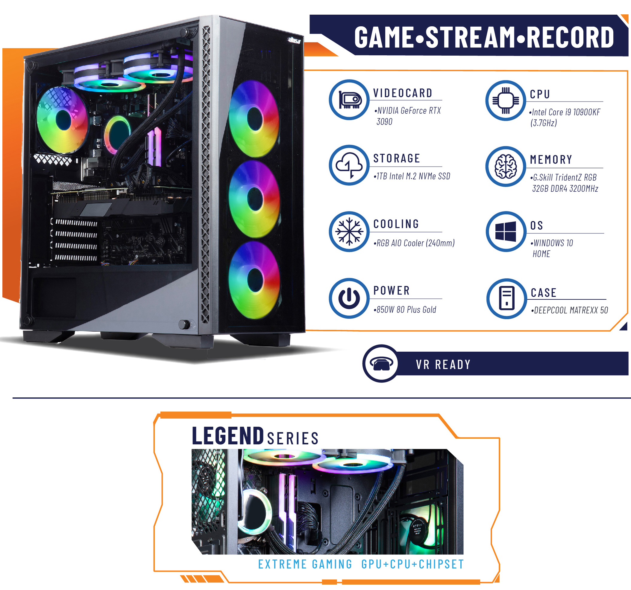 NeweggBusiness ABS Legend Gaming PC Intel i9 10900KF GeForce RTX